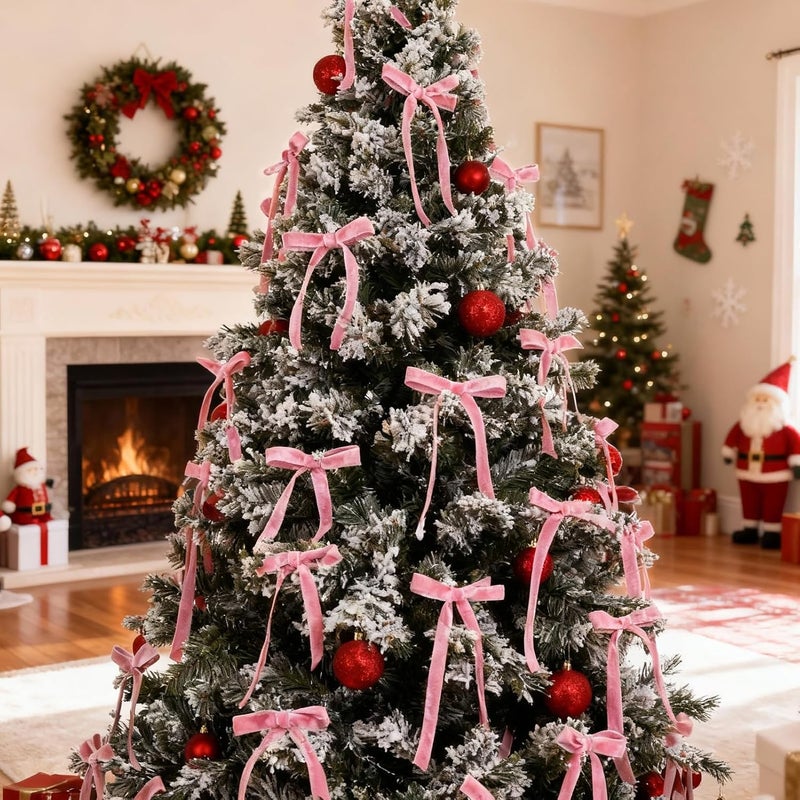 REDWORD 30PCs Pink Bows for Christmas Tree, 5 x 7 Inch Pink Velvet Bows Velvet Christmas Ornaments Pink Christmas Tree Bows for Vintage Christmas Decor Holiday Decor, Gift Wrapping and Wedding - Image 3